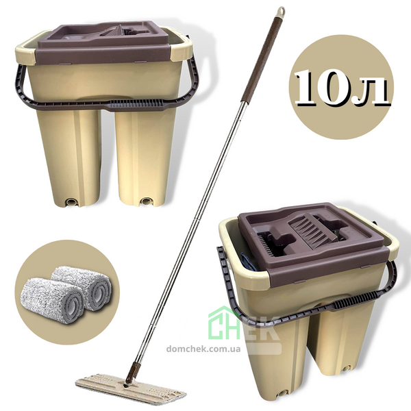 Комплект для уборки пола Scratch cleaning mop, швабра и ведро 10л Бежевое 101033 фото