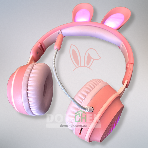 Навушники з вушками кролика Rabbit Ear KE-01 з  LED підсвічуванням, Рожеві Rabbit Ear KE-01R фото