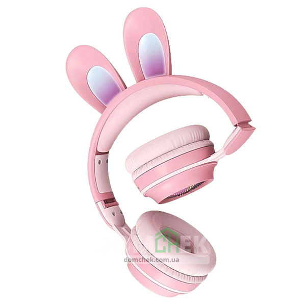 Навушники з вушками кролика Rabbit Ear KE-01 з  LED підсвічуванням, Рожеві Rabbit Ear KE-01R фото