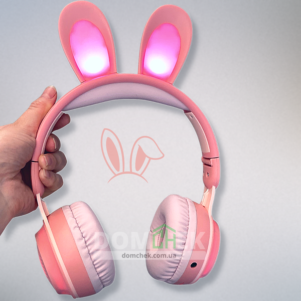 Наушники с ушками кролика Rabbit Ear KE-01 с LED подсветкой, Розовые Rabbit Ear KE-01R фото