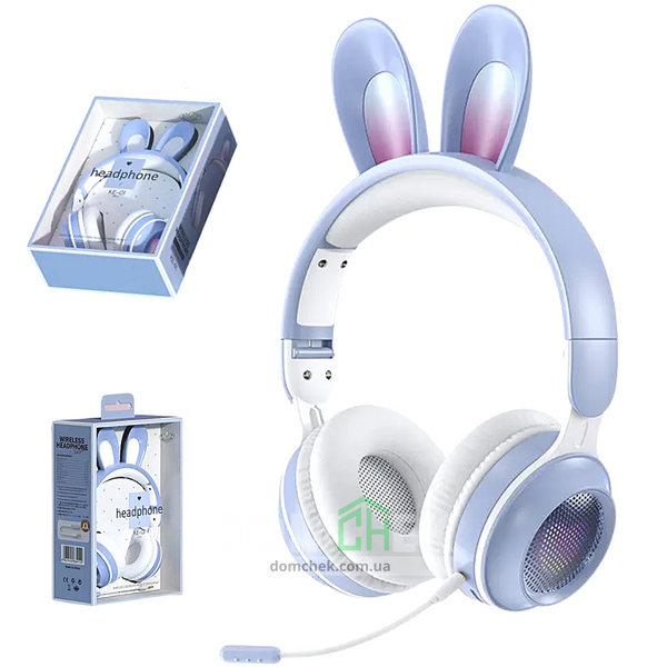 Наушники с ушками кролика Rabbit Ear KE-01 с LED подсветкой, Голубые Rabbit Ear KE-01B фото