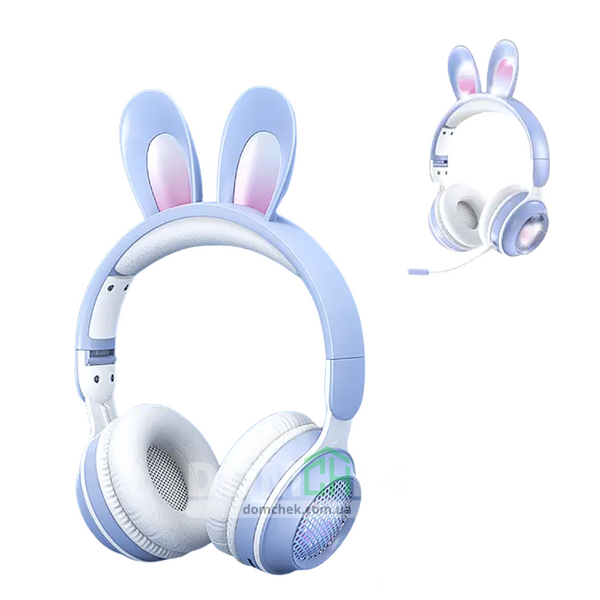 Навушники з вушками кролика Rabbit Ear KE-01 з  LED підсвічуванням, Блакитні Rabbit Ear KE-01B фото