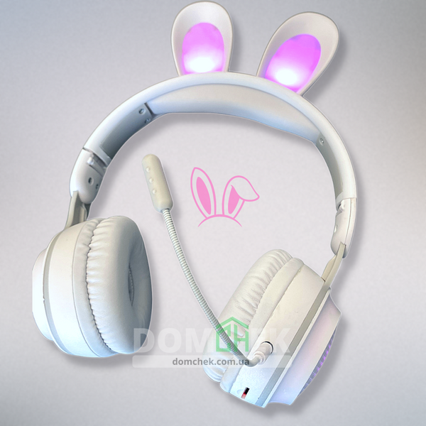 Наушники с ушками кролика Rabbit Ear KE-01 с LED подсветкой, Белые Rabbit Ear KE-01W фото