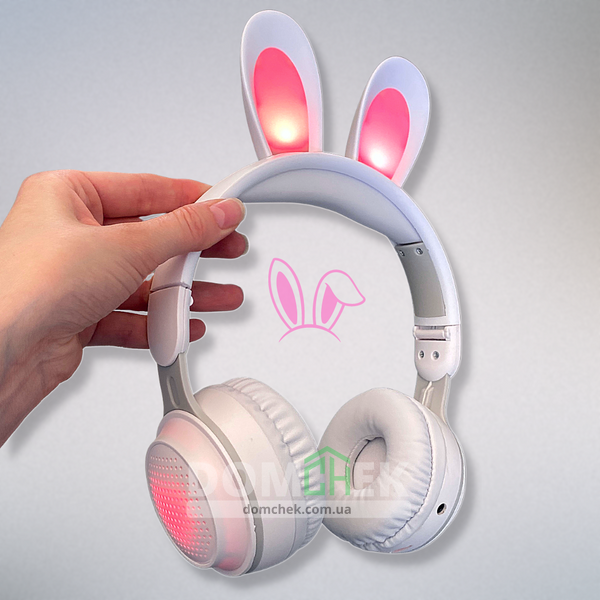 Наушники с ушками кролика Rabbit Ear KE-01 с LED подсветкой, Белые Rabbit Ear KE-01W фото