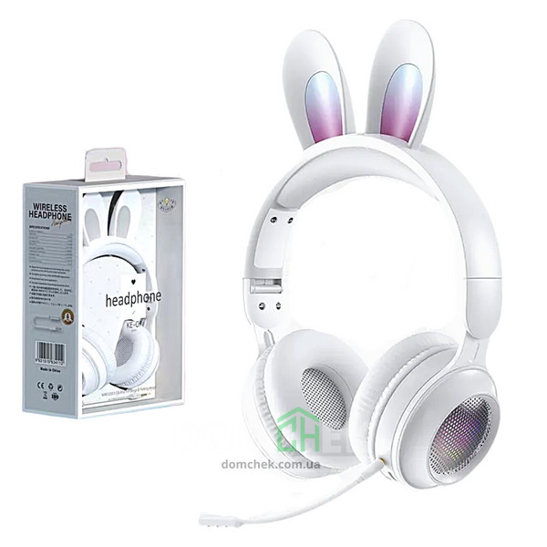 Навушники з вушками кролика Rabbit Ear KE-01 з  LED підсвічуванням, Білі  Rabbit Ear KE-01W фото