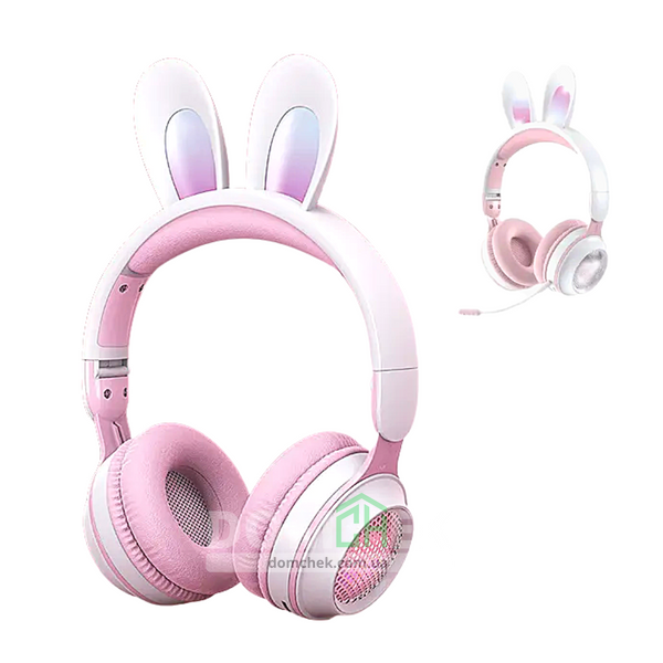 Наушники с ушками кролика Rabbit Ear KE-01 с LED подсветкой, Бело-розовые Rabbit Ear KE-01WP фото