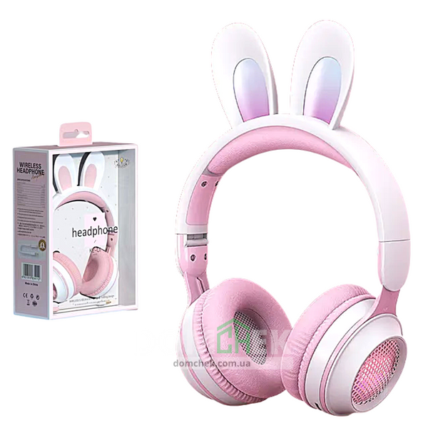 Наушники с ушками кролика Rabbit Ear KE-01 с LED подсветкой, Бело-розовые Rabbit Ear KE-01WP фото