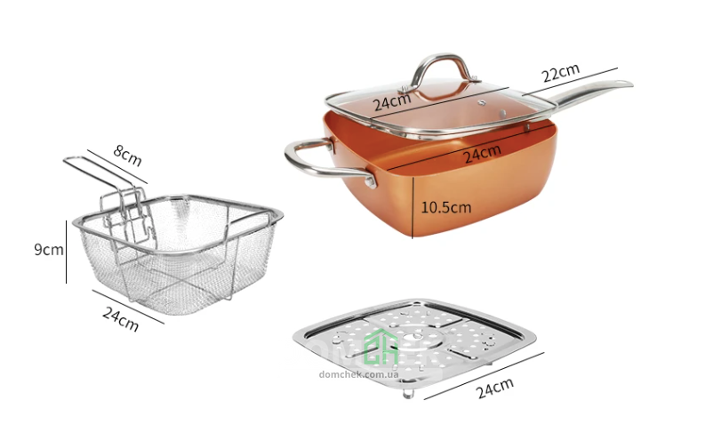 Квадратна пательня-фритюрниця антипригарна Коричнева на 5 л сотейник, фритюр, пароварка TK00091 фото