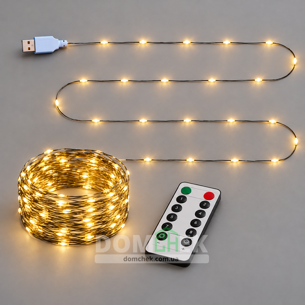 Гірлянда Роса 40 м 400 LED, зелений кабель, тепле біле світло, USB з пультом керування 40400 фото