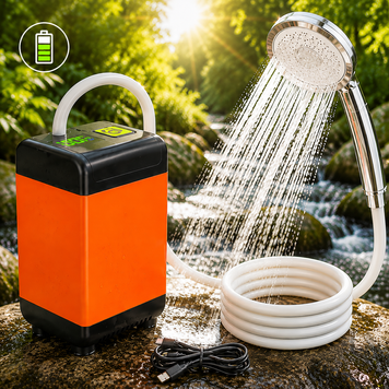 Туристичний душ від акумулятора 7800 mAh з індикатором температури USB Помаранчевий 7200 фото