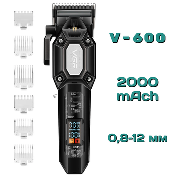 Професійна якісна машинка для стрижки VGR V-600 акамуляторна з насадками до 12 мм Чорна v-600 фото