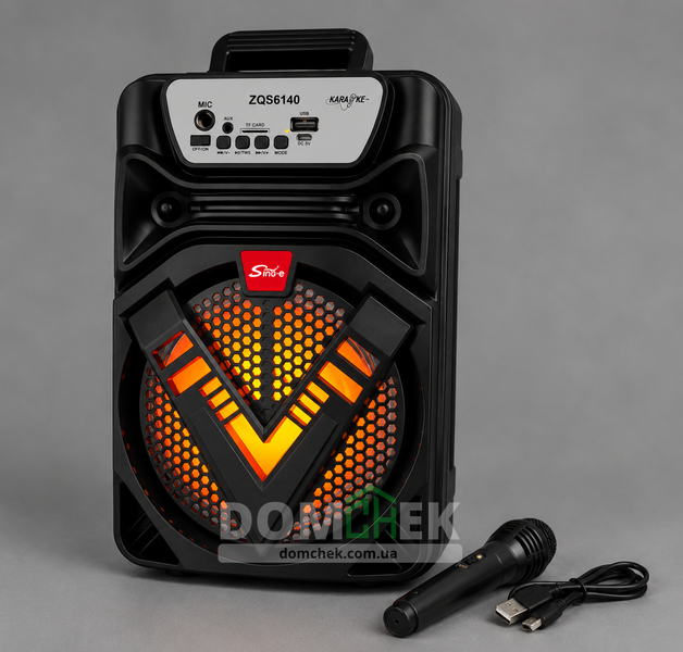 Караоке колонка 15 Вт Bluetooth колонка з мікрофоном та RGB підсвіткою портативна Чорна ZQS6140 фото