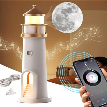 Нічник проектор маяк з Bluetooth колонкою 3D Lighthouse Moon з проекцією місяця, З датчиком руху 76221 фото