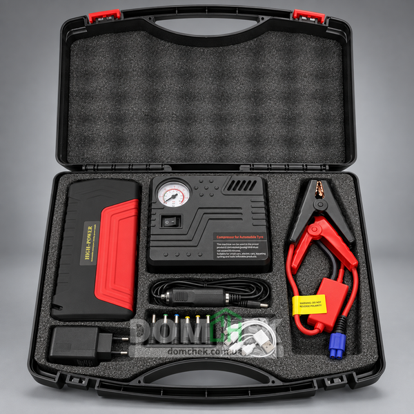Пускозарядний 300/600A 29B 99800 mAh пристрій з компресором Jump Starter Pump 98002 фото