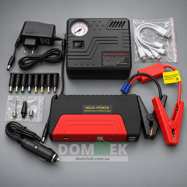 Пускозарядний 300/600A 29B 99800 mAh пристрій з компресором Jump Starter Pump 98002 фото