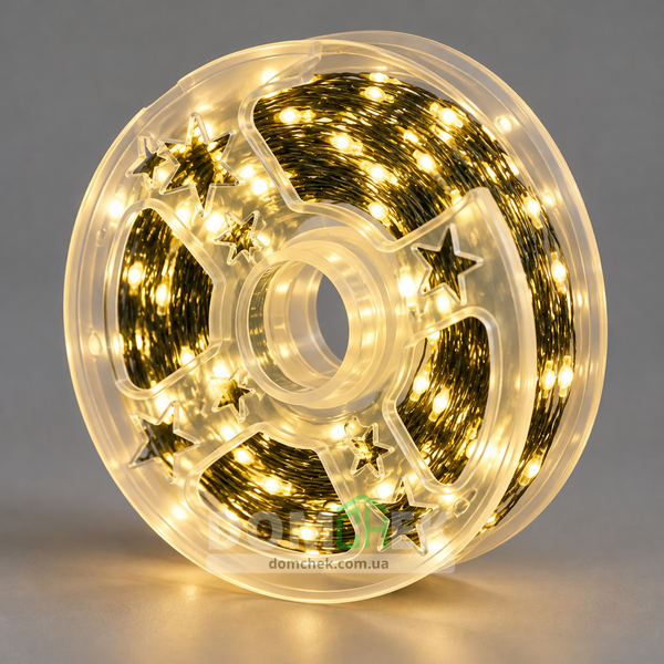 Гірлянда Роса 60 м 600 LED, зелений кабель, тепле біле світло, USB з пультом керування 60600 фото