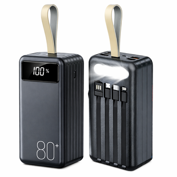 Внешний аккумулятор Power Bank 80000 mAh 22.5W Torima с быстрой зарядкой, кабелями и фонариком Черный TRM-1080 фото