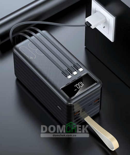 Зовнішній аккумулятор Power Bank 80000 mAh 22.5W Torima з швидкою зарядкою, кабелями та ліхтариком Чорний TRM-1080 фото
