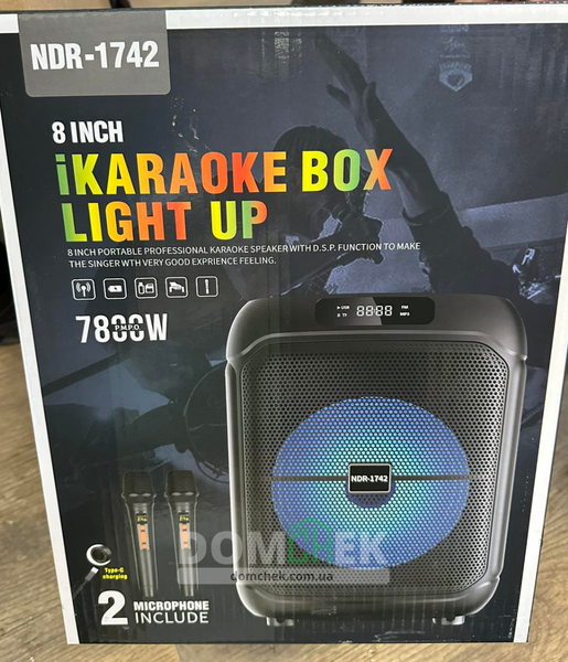 Караоке бокс портативна Bluetooth колонка NDR-1742 PartyBox 8" з 2 мікрофонами та RGB-підсвічуванням NDR-1742 фото