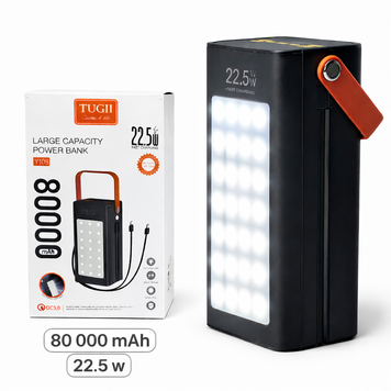 Внешний аккумулятор Power Bank 80000 mAh 22.5W Tugii с фонариком Черный Y108 фото