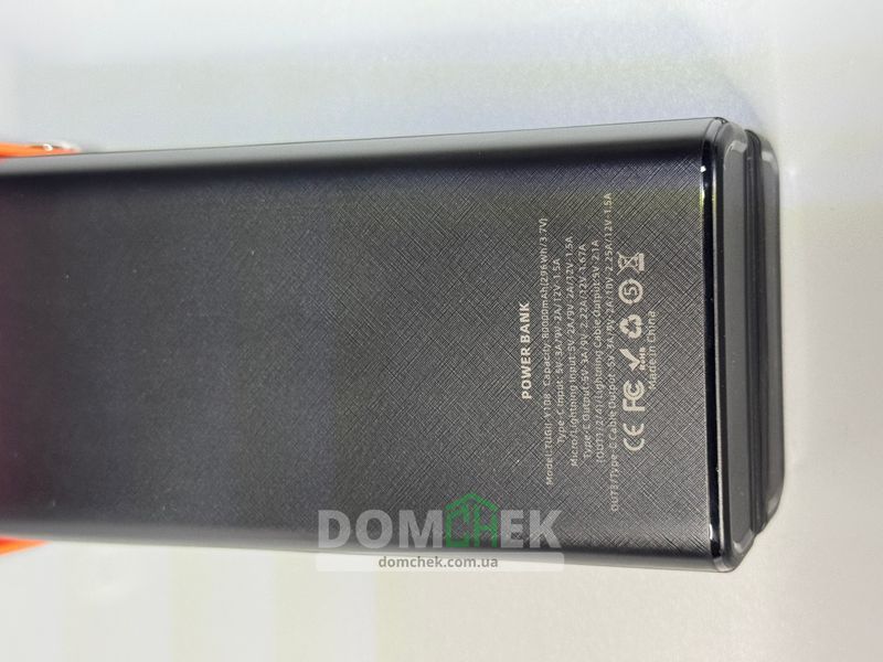 Зовнішній акумулятор Power Bank 80000 mAh 22.5W Tugii з ліхтариком Чорний Y108 фото