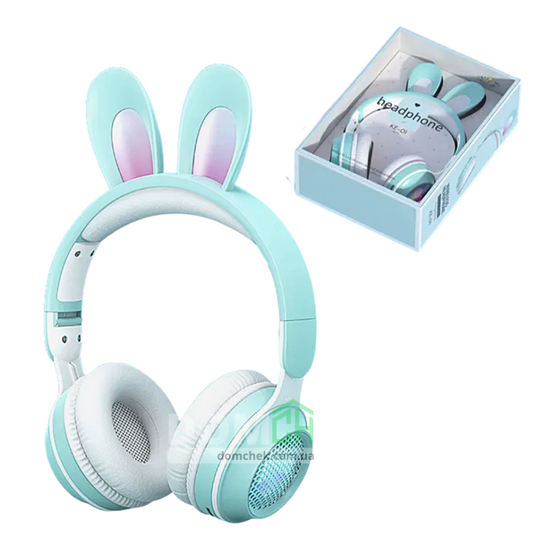 Наушники с ушками кролика Rabbit Ear KE-01 с LED подсветкой, Мятные Rabbit Ear KE-01 фото