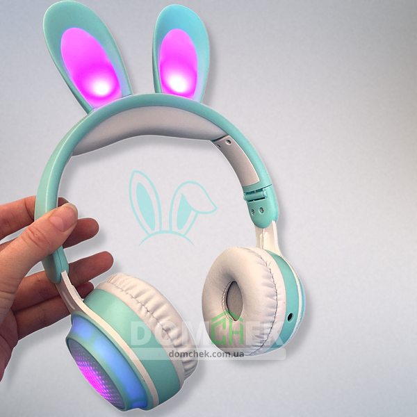 Наушники с ушками кролика Rabbit Ear KE-01 с LED подсветкой, Мятные Rabbit Ear KE-01 фото